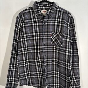 Levi's Work Flannel Shirt Men's M Black Plaid Cotton Long Sleeve Shacket Y2K
